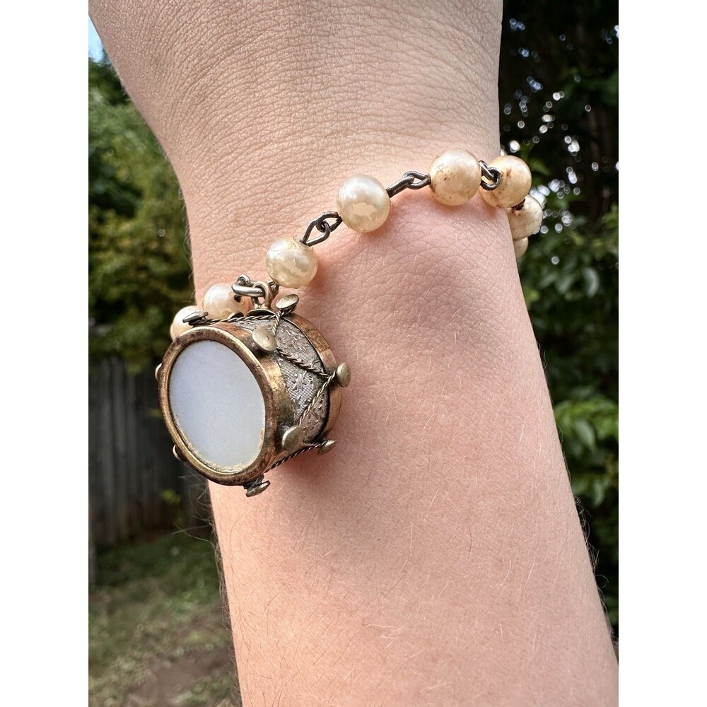 Antique Drum Charm Mother Of Pearl Musical Band Bracelet Or Pendant